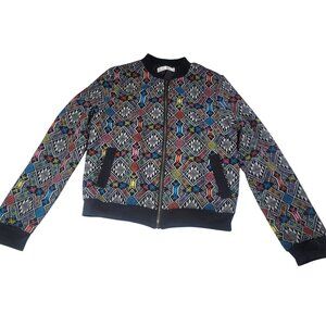 H+S Multicolor Geometric Pattern Ribbed Collar Cuffs & Hem Bomber Jacket Size S